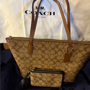 Set of 2: Coach Tote and wallet set, used once.